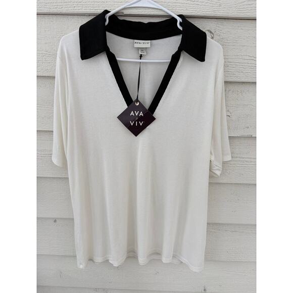Ava & Viv Tops - AVA & VIV Black & White Contrast Collar Blouse Top XXL NWT Chic Minimal